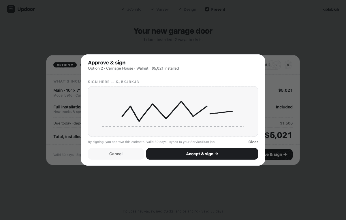 Approve and sign: signature capture on the estimate